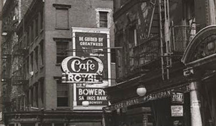 Early black and white photograph of a cafe sign